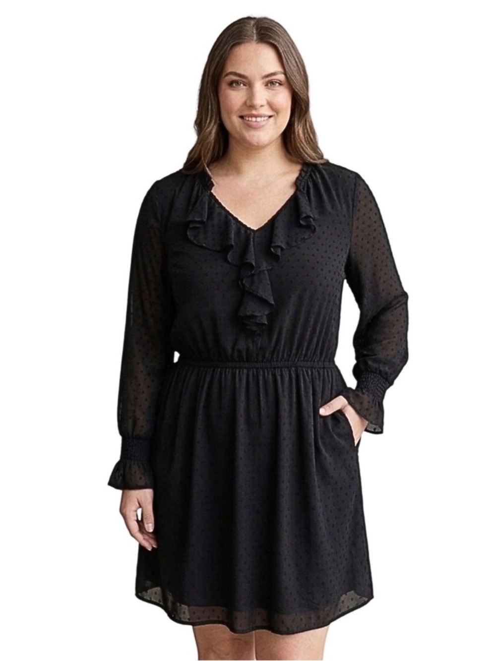 Gap Black Swiss Dot Ruffled Mini Dress Size XL